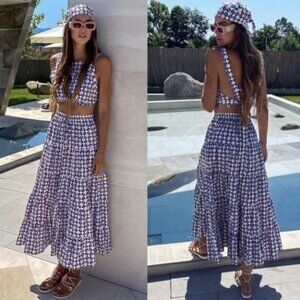 Zara Geometric Print Tiered Maxi Skirt Set Small Blogger Favorite Summer